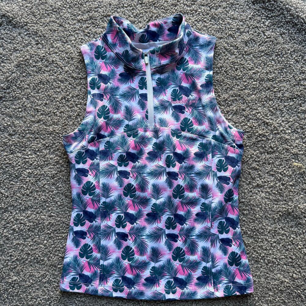 Barstool Sports Frond Leaf Quarter Zip Sleeveless Polo Shirt Size Small